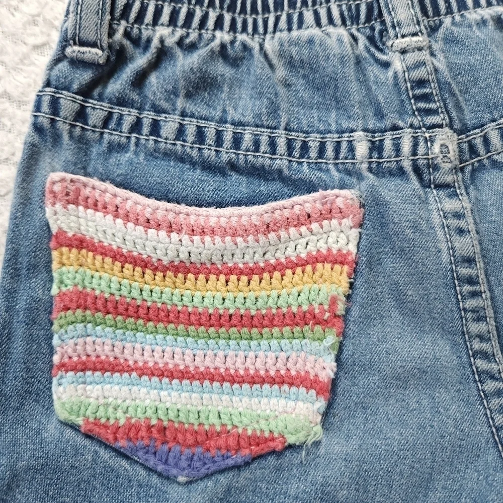 Vintage Kids Gap Cute Floral Embroidered Crochet Jean Shorts Size 3